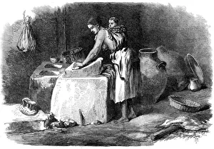 Baby Carrier Prints: The Abyssinian Expedition: woman grinding corn in Tigre, 1868. Creator: Unknown