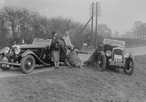 Winning Prints: AC 4-seater tourer of Kitty Brunell and a Wolseley Hornet at the RAC Rally, 1933