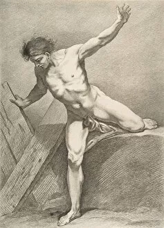 Carl Van Loo Gallery: An 'Académie': Striding Man Leaning on a Plank, 1742-43