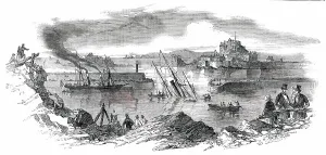 Accident to Her Majesty's Steamer Cuckoo, at Jersey, 1850. Creator: Unknown. Accident to Her Majesty's Steamer Cuckoo, at Jersey, 1850. Creator: Unknown