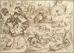 Brown Indian Ink On Paper Gallery: Acedia (Sloth) From the series Seven Deadly Sins, 1557. Artist: Bruegel (Brueghel), Pieter