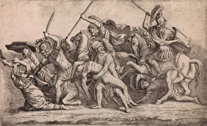 Davent Leon Prints: Achilles Removing Patroclus Body From the Battle, ca. 1547. Creator: Leon Davent