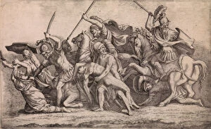 Mate Gallery: Achilles Removing Patroclus Body From the Battle, ca. 1547. Creator: Leon Davent