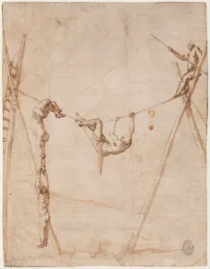 Sepia On Paper Prints: Acrobats on a Rope. Artist: Ribera, Jose, de (1591-1652)