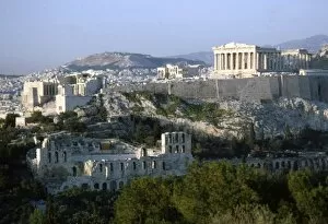 2nd Century Bc Collection: Acropolis and Theatre of Herodes Atticus, Athens from Philopappos Hill at dusk, c20th century