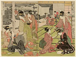 Oban Diptych Prints: Act Eleven from the series The Chushingura Drama Parodied by Famous Beauties (Komei)