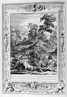 Jean Claude Prints: Acteon turn d into a Stag, and devour d by his dogs, 1733. Artist: Bernard Picart