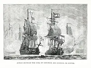 Galleon Prints: Action between the Earl of Sandwich and Admiral de Ruyter, 1672, (1896). Creator: Unknown