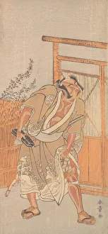 The Actor 2nd Nakamura Sukegoro as a Man Bearing a Black Lacquer Letter Box, ca. 1774. Creator: Shunsho