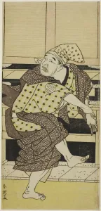 The Actor Asao Tamejuro I as Drunken Gotobei Doing a Sambaso Dance (Goto..., c. 1790) The Actor Asao Tamejuro I as Drunken Gotobei Doing a Sambaso Dance (Goto..., c. 1790)