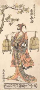 Cage Collection: The Actor Azuma Tozo I as a Woman Carrying Two Bird Cages, 1768. 1768