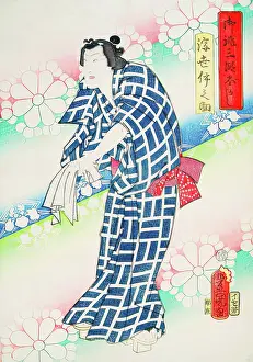 Toyokuni Iii Prints: Actor In a Blue And White Patterned Robe, 1859. Creator: Utagawa Kunisada