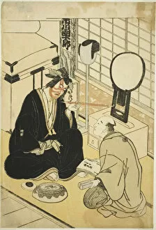 Makeup Gallery: The Actor Ichikawa Danjuro V in His Dressing Room, Japan, c. 1783. Creator: Shunsho