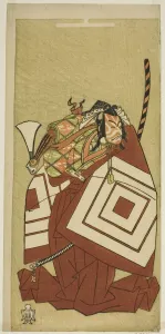 Makeup Gallery: The Actor Ichikawa Danjuro V as Watanabe Kiou Takiguchi in the Play Nue no Mori Ichiyo... c. 1770