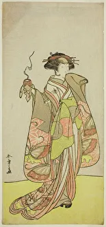 The Actor Ichikawa Monnosuke II as the Courtesan Kewaizaka no Shosho in the Play Sono... c. 1776. Creator: Shunsho