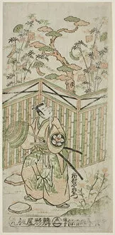 Basket Hat Gallery: The Actor Ichimura Uzaemon VIII as Oguri Hangan in the play 'Mangetsu Oguri Yakata, 'perfo... 1747