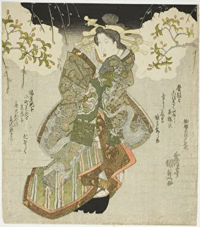 Shikishi Ban Prints: The actor Iwai Kumesaburo II as the courtesan Katsuragi in the play Oichiza Soga no Shima