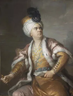 Voltaire Prints: The actor Lekain (1729-1778) as Orosmane in the tragedy Zaire of Voltaire, 1767