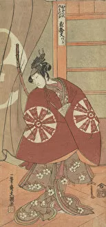 Buncho Gallery: The Actor Nakamura Tomijuro as a Woman Wearing a Red Cape, ca. 1772. Creator: Ippitsusai Buncho