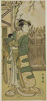 Pantomime Dame Prints: The Actor Nakayama Tomisaburo I as Lady Tokiwa (Tokiwa Gozen) (?) in the Play... c. 1791