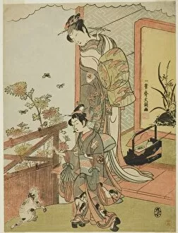 Butterflies Gallery: The Actor Onoe Matsusuke I as Oiso no Tora (?) (right), and Otani Taniji (left), c. 1770