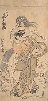 High Heels Collection: The Actor Onoe Matsusuke in the Role of the Famous Strong Woman Okane, probably 1765