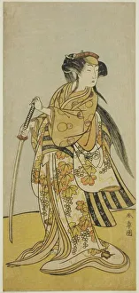 The Actor Onoe Tamizo I as Kureha (?) in the Play Shusse Taiheiki (?), Performed at the... c. 1775. Creator: Shunsho