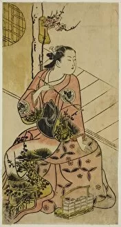 Hand Coloured Woodblock Print Gallery: The Actor Sanjo Kantaro holding a pipe, c. 1720. Creator: Unknown