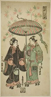 Torii School Gallery: The Actor Sanogawa Ichimatsu I as Kumenosuke and Takinaka Hidematsu I as Oume... c. 1745