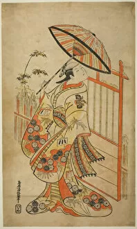 The Actor Sanogawa Mangiku I as Sanada, the daughter of the spinner Itoya, in the play 'Hi... 1718