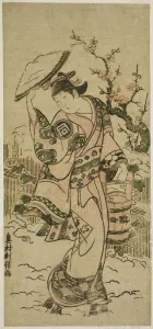 Patten Collection: The Actor Sanogawa Mangiku as a woman walking in the snow, c. 1742