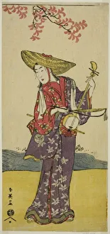 Shamisen Gallery: The Actor Sawamura Tamagashira as a Strolling Musician in the Play Dai Danna... c. 1790