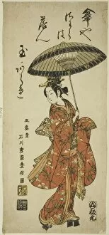 Patten Collection: The Actor Segawa Kikunojo II holding an umbrella, c. 1750s. Creator: Ishikawa Toyonobu