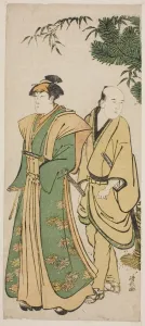 The Actor Segawa Kikunojo III and his attendant making cermonial rounds at New Year s, c