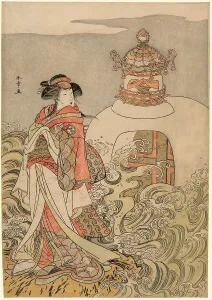The Actor Segawa Kikunojo III as the Dragon Princess in the Play Saki Masuya Ume no... c. 1778. Creator: Shunsho