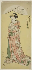 Katsukawa Shunei Prints: The Actor Yamashita Kinsaku II as the maid Tsumagi in the play Otokyama O-Edo no