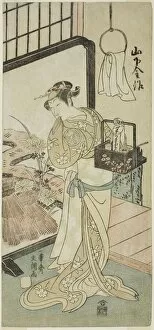 Tray Collection: The Actor Yamashita Kinsaku II as Oume, Wife of Kisaku, in the Play Nue no Mori Ichiyo... c1770