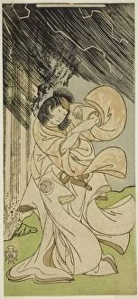 Rain Collection: The Actor Yamashita Kinsaku II as a Thunder Goddess in the Play Onna Narukami... c. 1770