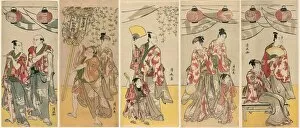 Butterflies Gallery: Eleven Actors Celebrating the Festival of the Shrine of the Soga Brothers, 1788
