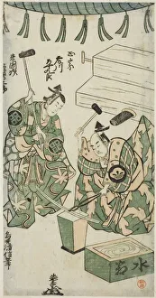 Torii School Gallery: The Actors Fujikawa Heikuro as Masamune and Matsushima Kichisaburo as Rai Kunitsugu in the... 1746