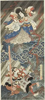 Storm Cloud Collection: The actors Ichikawa Danjuro VII as Kan Shojo (Sugawara Michizane) and Segawa Kikunojo V as... 1832