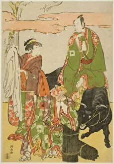 Oxen Collection: The Actors Ichikawa Monnosuke II as Miyukinosuke, Segawa Kikunojo III as Hatsune-hime, and... 1785