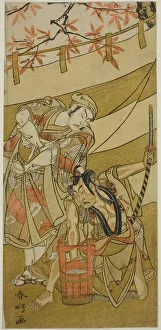 The Actors Ichikawa Raizo II as Kojiro Masahira (right) and Ichikawa Danzo IV as Doi no... c. 1774. Creator: Katsukawa Shunko