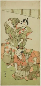 The Actors Ichikawa Yaozo II as Konoshita Hyokichi (?) (right), and Sakata Hangoro II... c. 1775. Creator: Shunsho