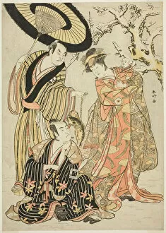The Actors Iwai Hanshiro IV (right), Ichikawa Monnosuke II (center), and Sakata... c