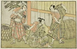 The Actors Kasaya Matakuro II as Hagun Taro (right), Ichikawa Monnosuke II as Izutsu no... c. 1772. Creator: Shunsho