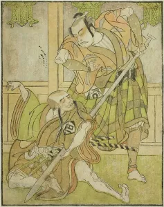 Lime Green Prints: The Actors Kasaya Matakuro II as Nobuyori Disguised as the Yakko Gunnai (right)