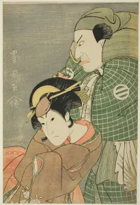 The actors Kataoka Nizaemon VII as Iyo no Taro and Iwai Hanshiro IV as Kojoro-gitsune of O... 1796. Creator: Utagawa Toyokuni I