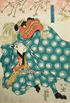 Teal Prints: Actors as Lion Dancers (image 1 of 4), c1850. Creator: Utagawa Kunisada