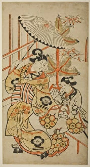 Hand Coloured Woodblock Print Gallery: The Actors Matsumoto Hyozo as a courtesan and Nakagawa Hanzaburo as a young man, c. 1700